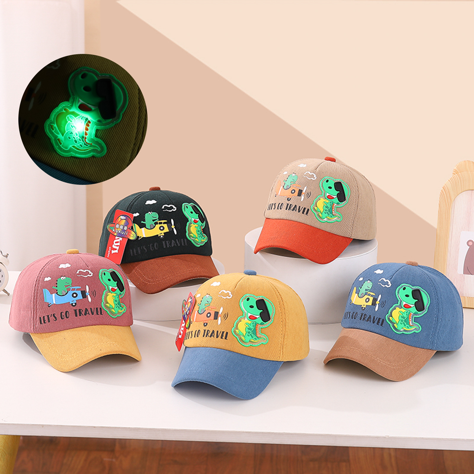 Boys LED Lights Dinosaur Pattern Baseball Cap Boys LED Lights Dinosaur Pattern Baseball Cap