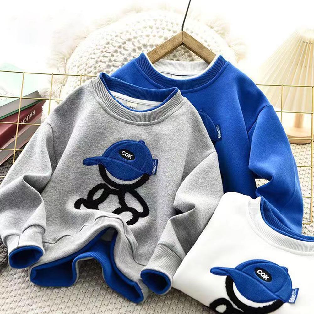 【3Y-12Y】2-piece Boys Bear Embroidery Long-sleeved Sweatshirt And Pants Set - 4446 【3Y-12Y】2-piece Boys Bear Embroidery Long-sleeved Sweatshirt And Pants Set - 4446