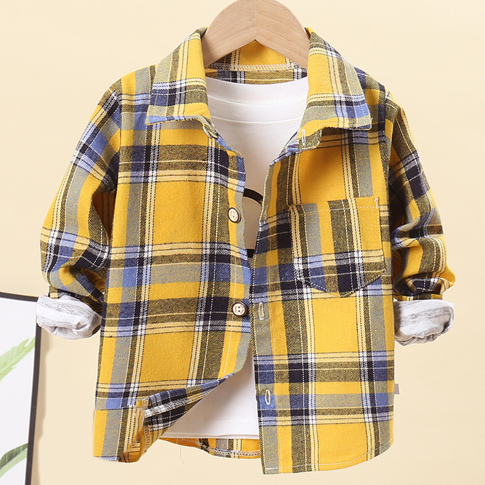 【18M-7Y】Boys Multicolor Plaid Long Sleeve Shirt (Only Shirt) - 4111 【18M-7Y】Boys Multicolor Plaid Long Sleeve Shirt (Only Shirt) - 4111