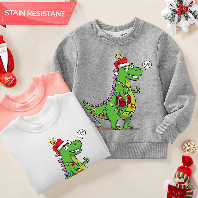 【12M-9Y】Unisex Kids Cotton Stain Resistant Christmas Dinosaur Print Long Sleeve Sweatshirt 【12M-9Y】Unisex Kids Cotton Stain Resistant Christmas Dinosaur Print Long Sleeve Sweatshirt