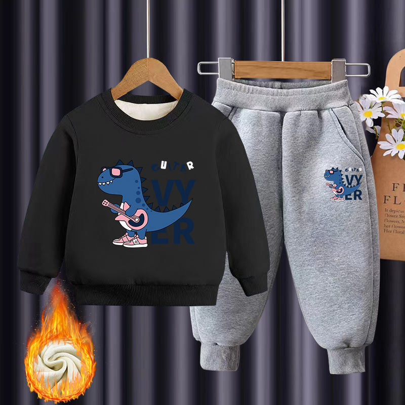 【18M-10Y】2-piece Boys Multicolor Thick Dinosaur Print Round Neck Sweatshirt And Pants Set 【18M-10Y】2-piece Boys Multicolor Thick Dinosaur Print Round Neck Sweatshirt And Pants Set