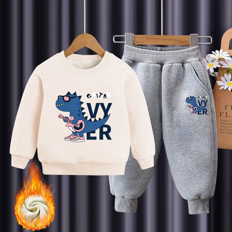【18M-10Y】2-piece Boys Multicolor Thick Dinosaur Print Round Neck Sweatshirt And Pants Set 【18M-10Y】2-piece Boys Multicolor Thick Dinosaur Print Round Neck Sweatshirt And Pants Set