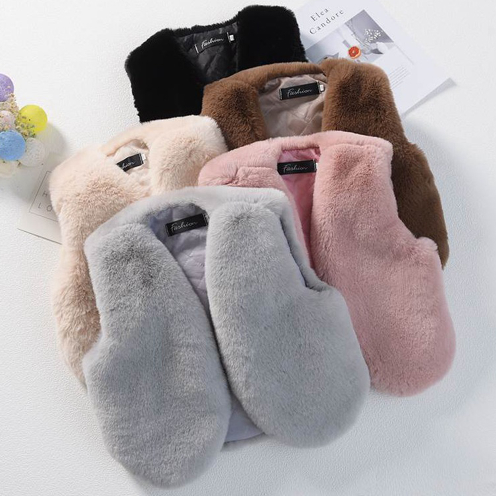 【12M-9Y】Girls Multicolor Thick Faux Fur Vest - 3180 【12M-9Y】Girls Multicolor Thick Faux Fur Vest - 3180