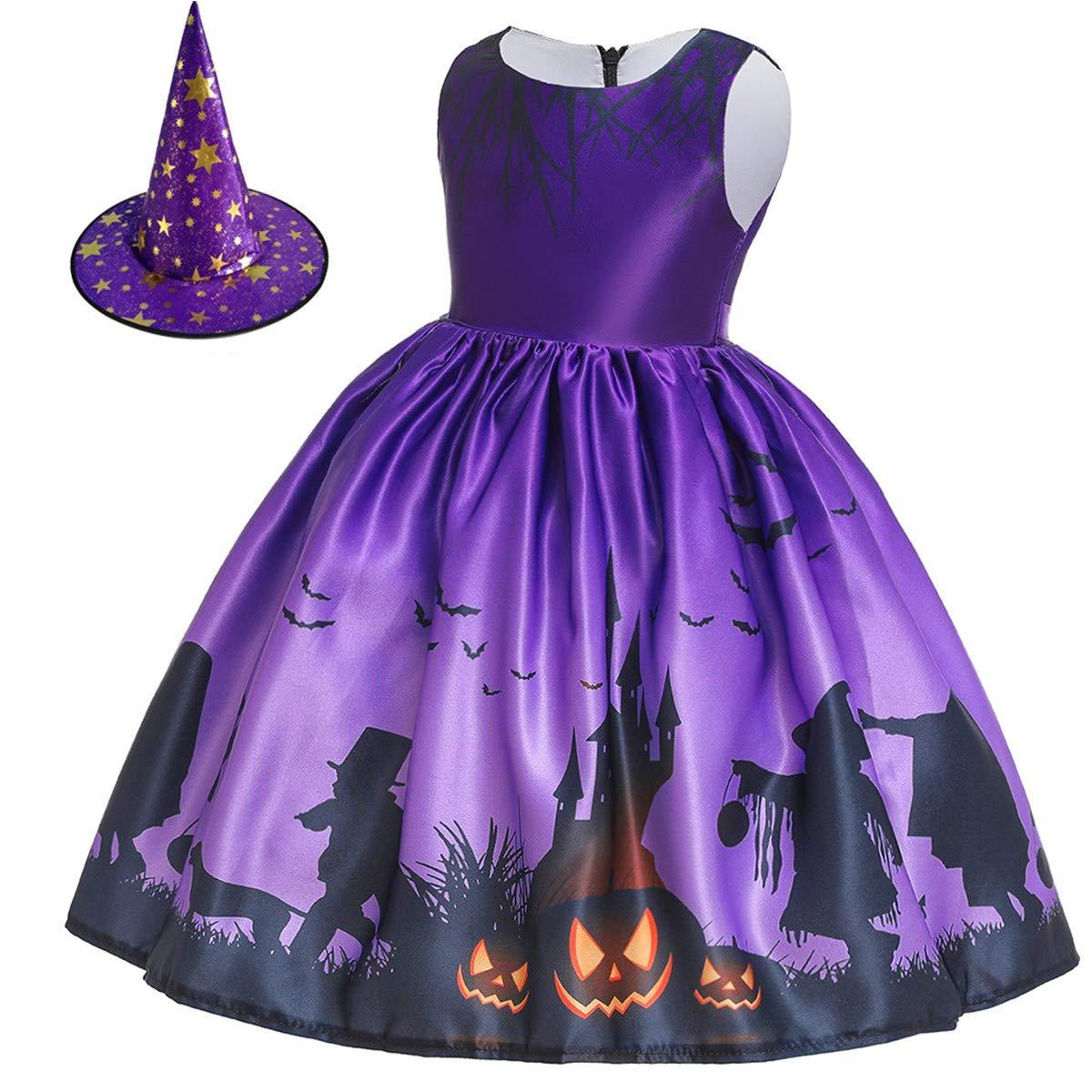 【2Y-11Y】2-piece Girls Multicolor Halloween Print Princess Dress With Hat - 33249 【2Y-11Y】2-piece Girls Multicolor Halloween Print Princess Dress With Hat - 33249