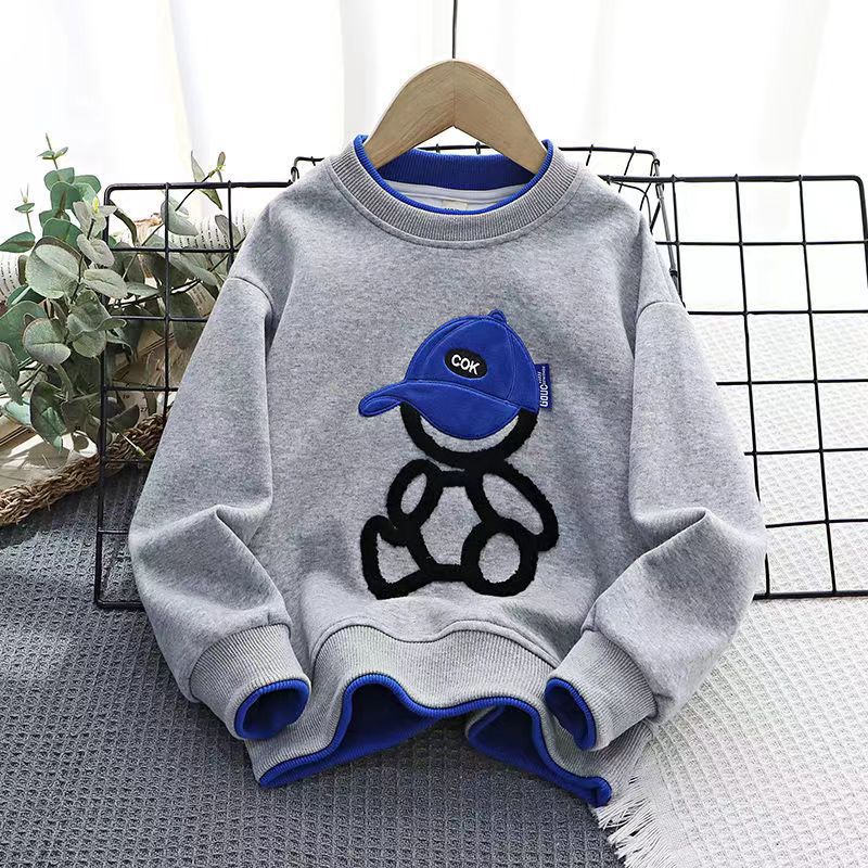 【3Y-12Y】2-piece Boys Bear Embroidery Long-sleeved Sweatshirt And Pants Set - 4446 【3Y-12Y】2-piece Boys Bear Embroidery Long-sleeved Sweatshirt And Pants Set - 4446