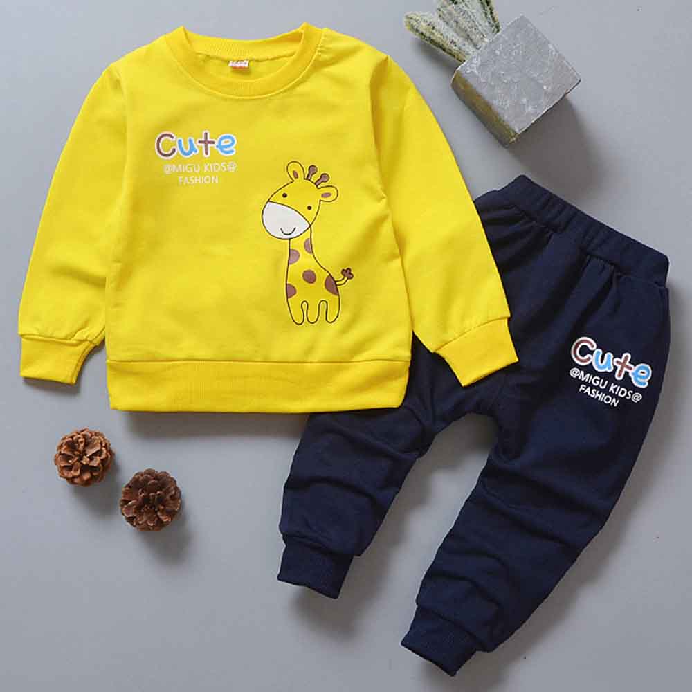 【9M-4Y】2-piece Unisex Giraffe Print Long-sleeved Sweatshirt And Pants Set 【9M-4Y】2-piece Unisex Giraffe Print Long-sleeved Sweatshirt And Pants Set