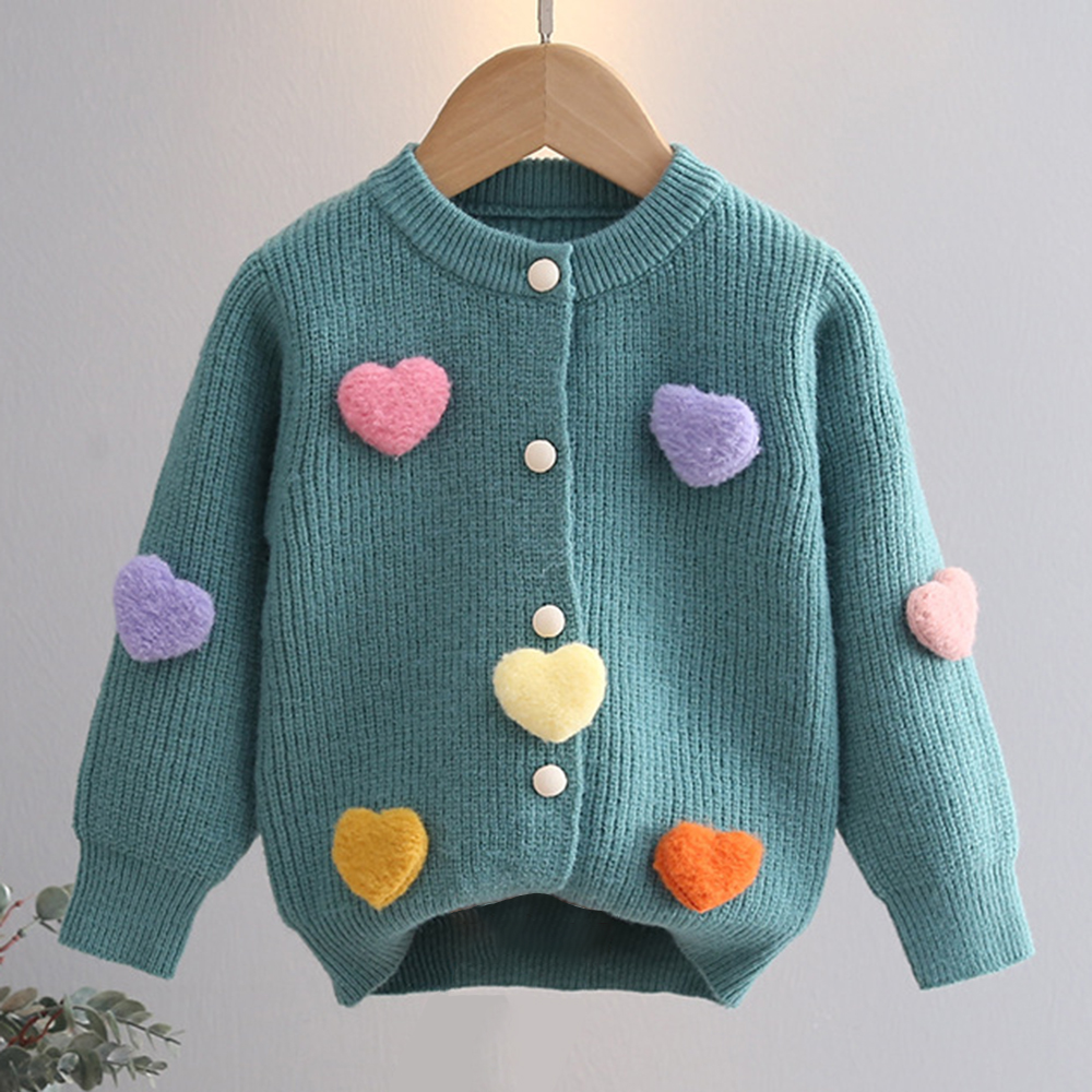 【18M-6Y】Girls Heart Applique Long Sleeve Sweater Cardigan 【18M-6Y】Girls Heart Applique Long Sleeve Sweater Cardigan