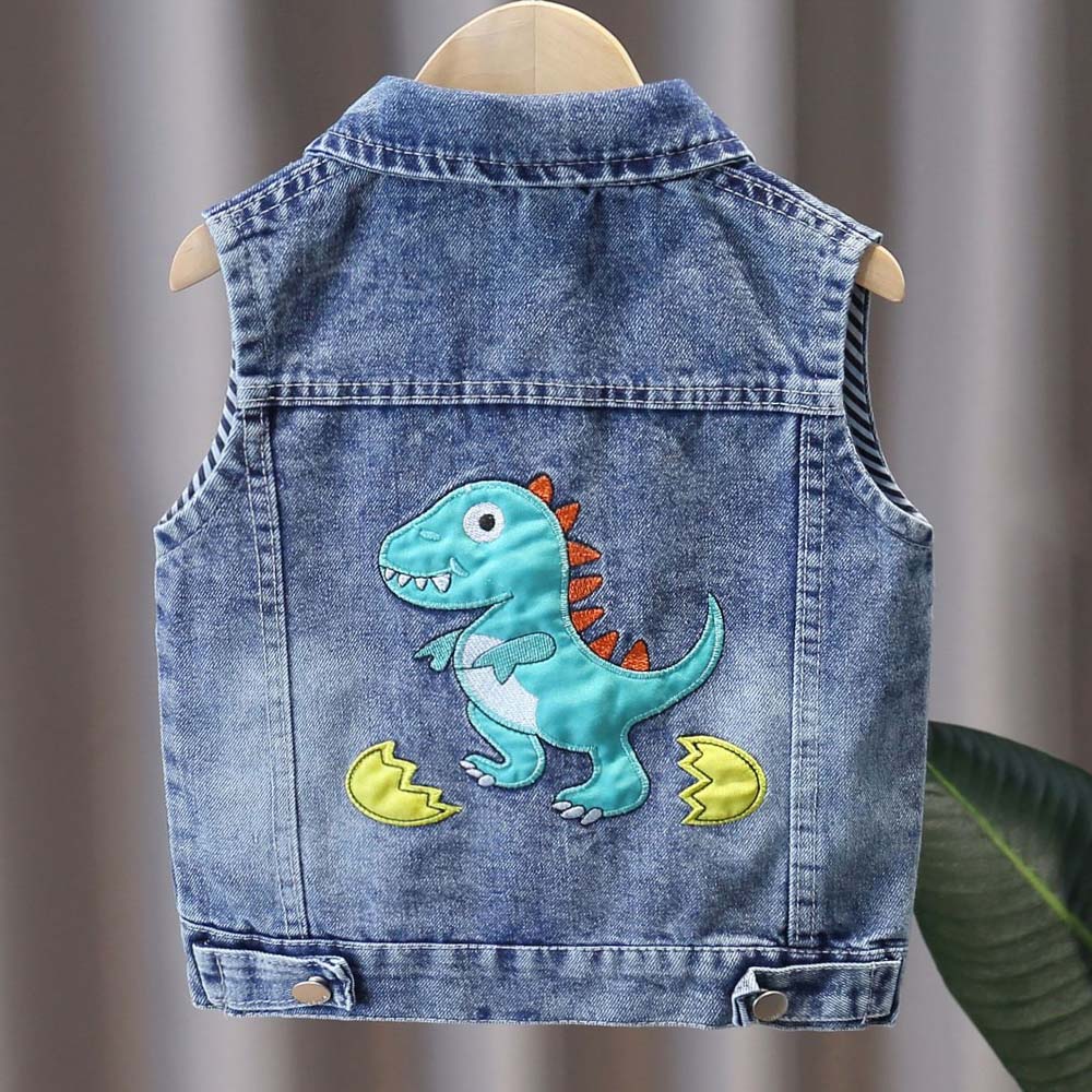 【18M-8Y】Boys Dinosaur Embroidered Denim Vest 【18M-8Y】Boys Dinosaur Embroidered Denim Vest