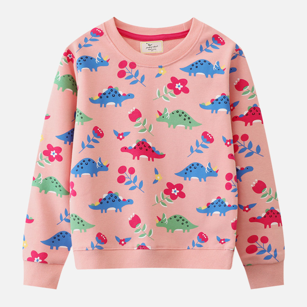 【18M-7Y】Girls Pink Dinosaur Print Long Sleeve Sweatshirt 【18M-7Y】Girls Pink Dinosaur Print Long Sleeve Sweatshirt