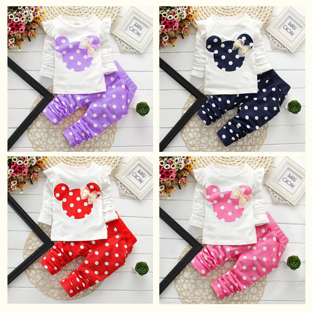 【9M-7Y】2-piece Girls Polka Dot Print Long-sleeved T-shirt And Pants Set - 34276 【9M-7Y】2-piece Girls Polka Dot Print Long-sleeved T-shirt And Pants Set - 34276