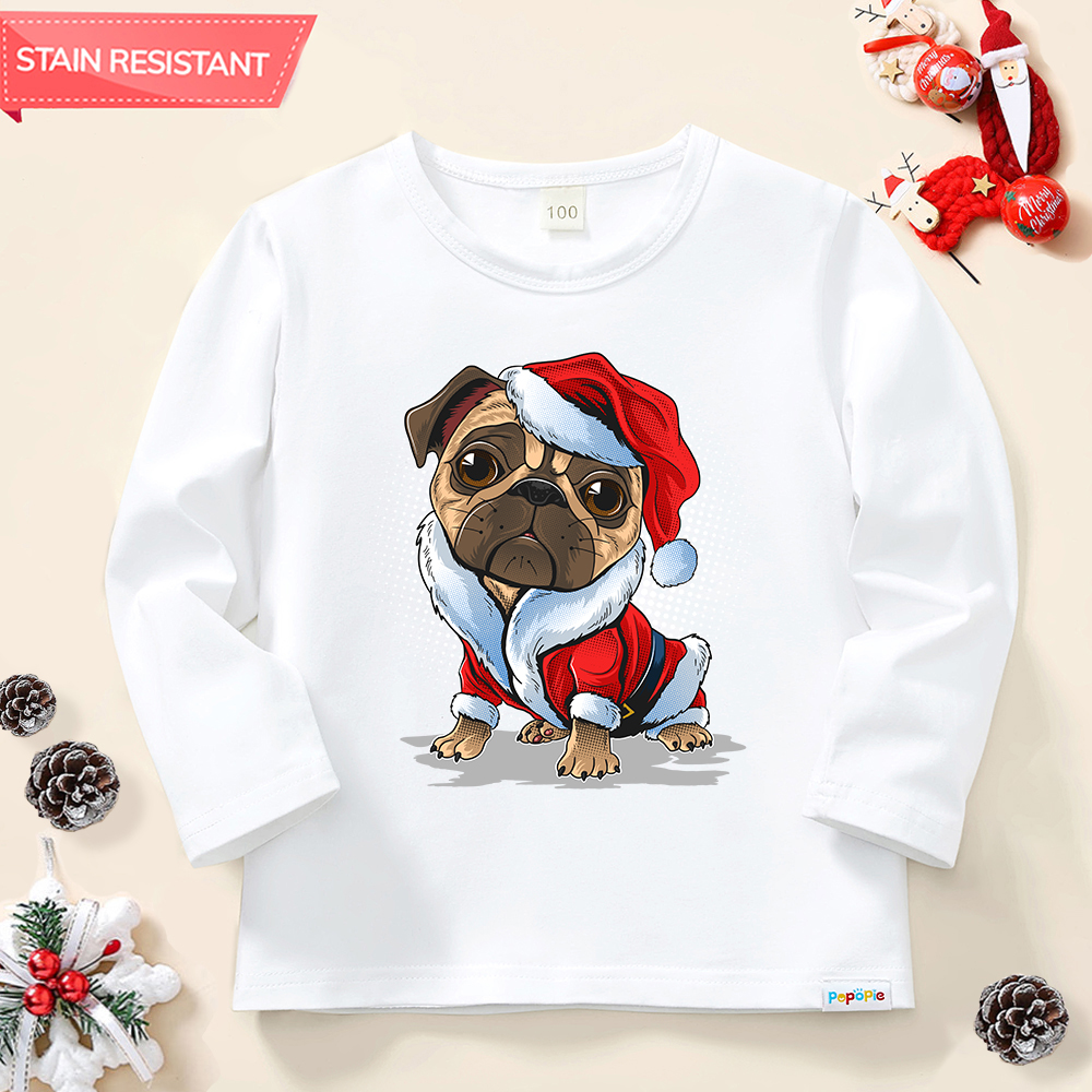 【12M-9Y】Unisex Kid Cotton Stain Resistant Christmas Dog Print Long Sleeve Tee 【12M-9Y】Unisex Kid Cotton Stain Resistant Christmas Dog Print Long Sleeve Tee