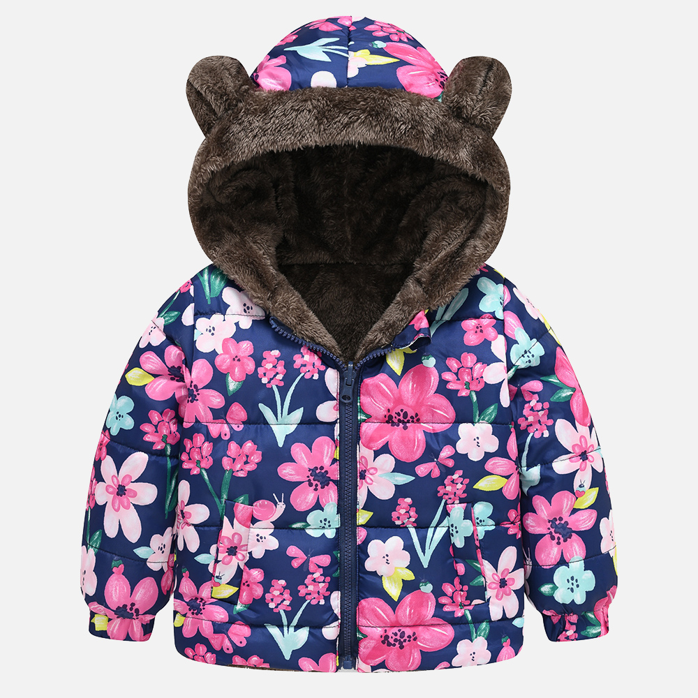 【18M-6Y】Girls Thick Floral Reversible Hooded Fleece Jacket 【18M-6Y】Girls Thick Floral Reversible Hooded Fleece Jacket