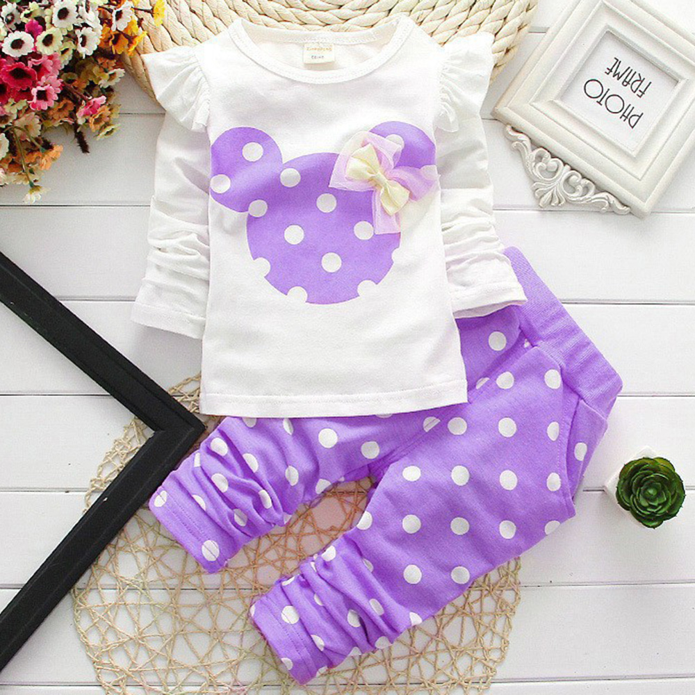 【9M-7Y】2-piece Girls Polka Dot Print Long-sleeved T-shirt And Pants Set - 34276 【9M-7Y】2-piece Girls Polka Dot Print Long-sleeved T-shirt And Pants Set - 34276