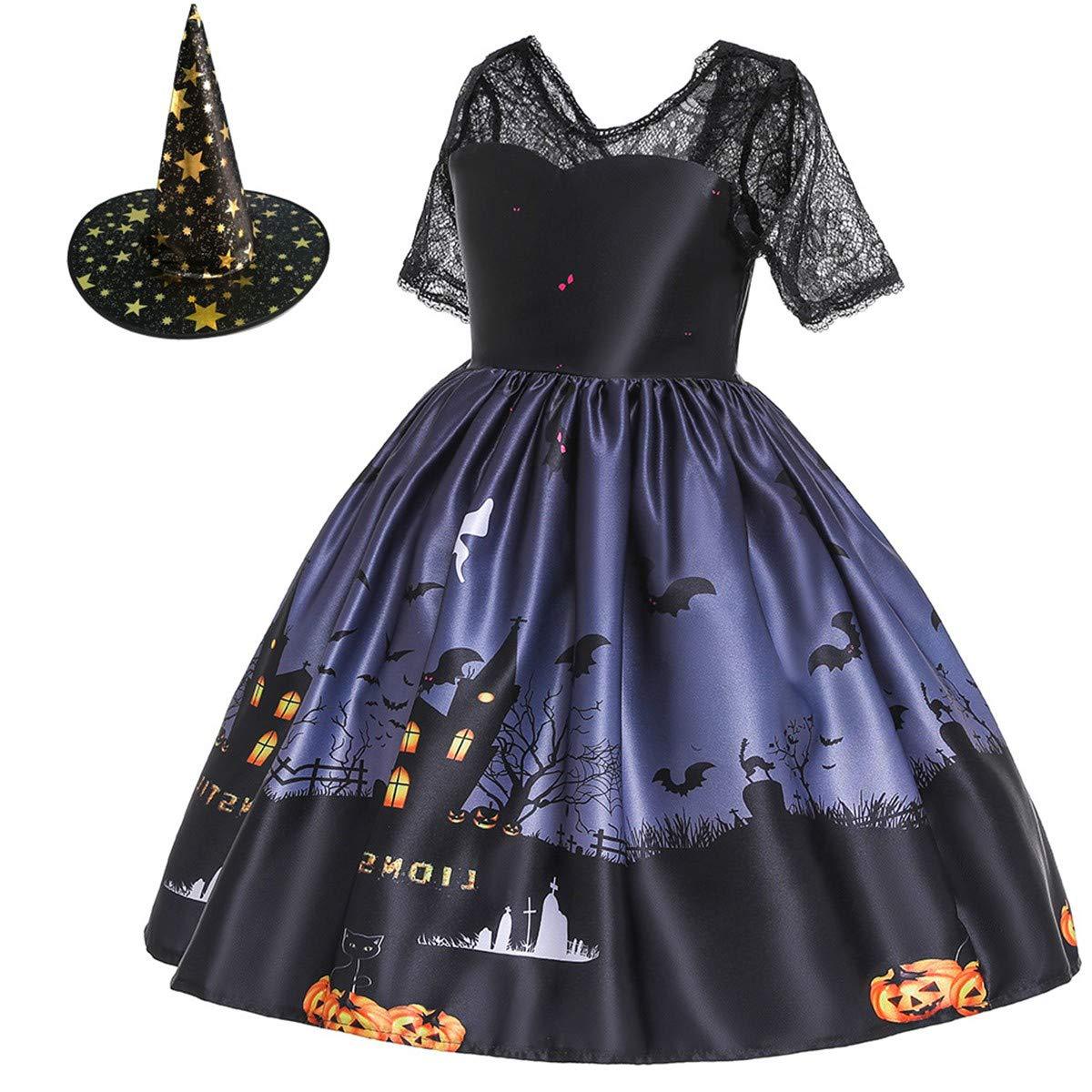 【2Y-11Y】2-piece Girls Multicolor Halloween Print Princess Dress With Hat 【2Y-11Y】2-piece Girls Multicolor Halloween Print Princess Dress With Hat