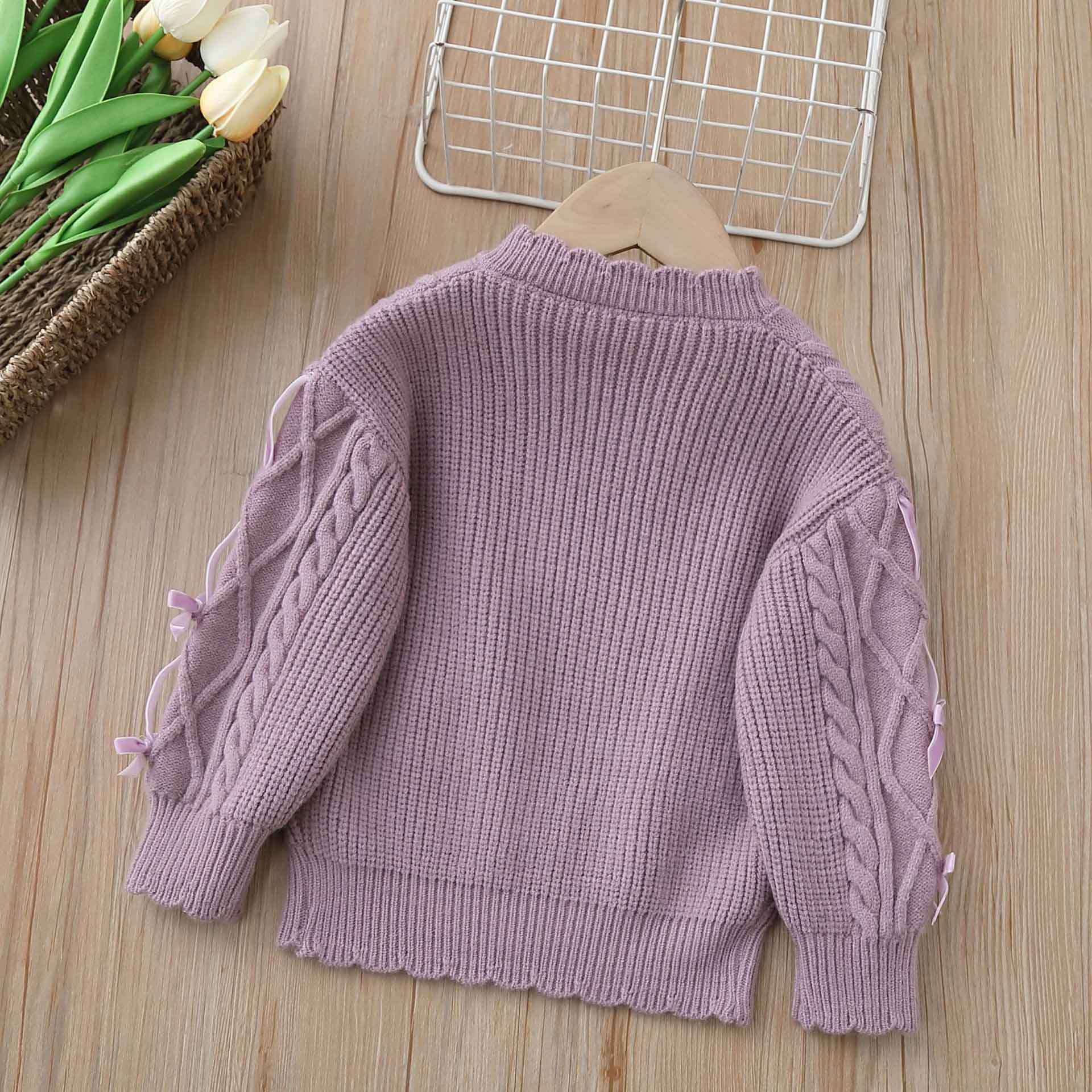 【18M-6Y】Girls Bear Embroidered Round Neck Long Sleeve Sweater - 31120 【18M-6Y】Girls Bear Embroidered Round Neck Long Sleeve Sweater - 31120