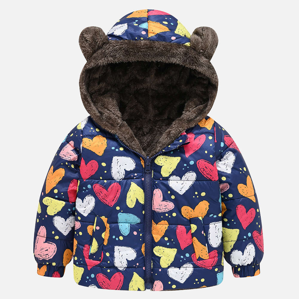 【18M-6Y】Girls Thick Heart Leopard Print Reversible Hooded Fleece Coat 【18M-6Y】Girls Thick Heart Leopard Print Reversible Hooded Fleece Coat