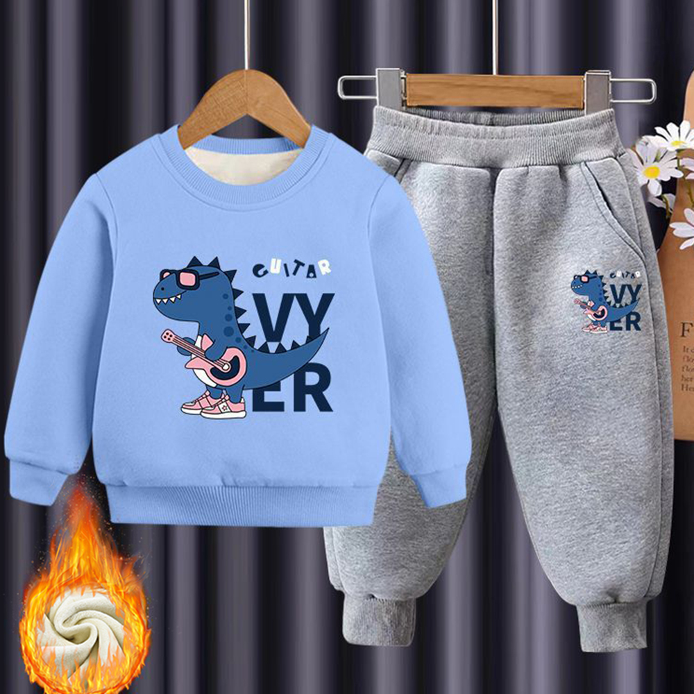 【18M-10Y】2-piece Boys Multicolor Thick Dinosaur Print Round Neck Sweatshirt And Pants Set 【18M-10Y】2-piece Boys Multicolor Thick Dinosaur Print Round Neck Sweatshirt And Pants Set