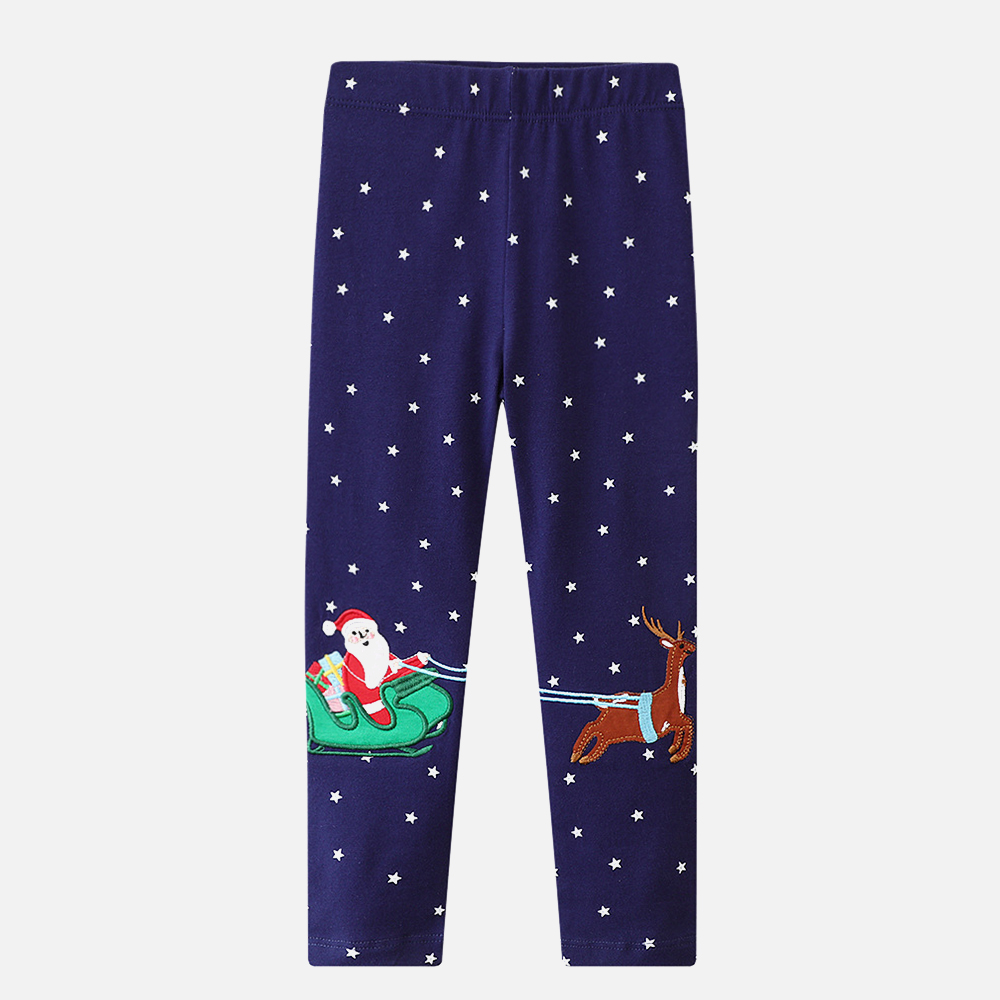 【18M-7Y】Girls Navy Blue Christmas Embroidered Leggings 【18M-7Y】Girls Navy Blue Christmas Embroidered Leggings