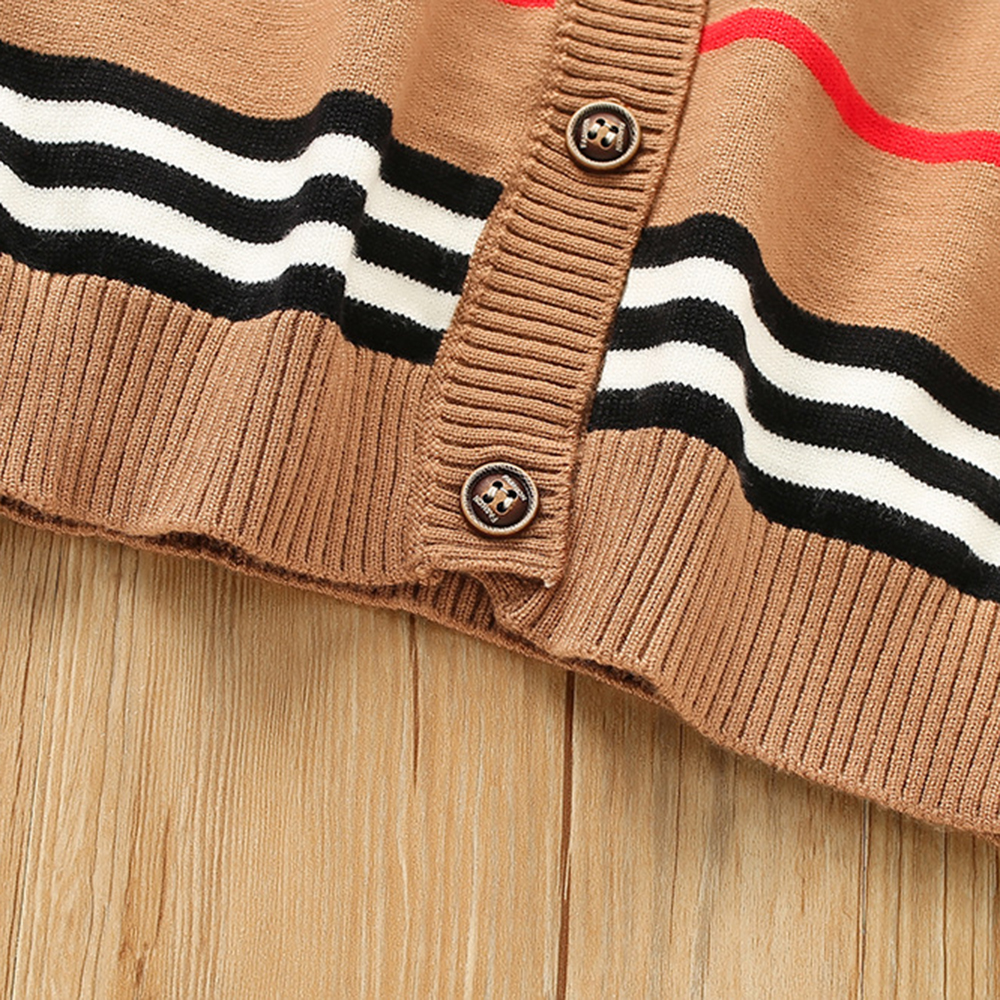 【18M-7Y】Girls Striped Sweater Cardigan And Pleated Skirt Set - 34271 【18M-7Y】Girls Striped Sweater Cardigan And Pleated Skirt Set - 34271