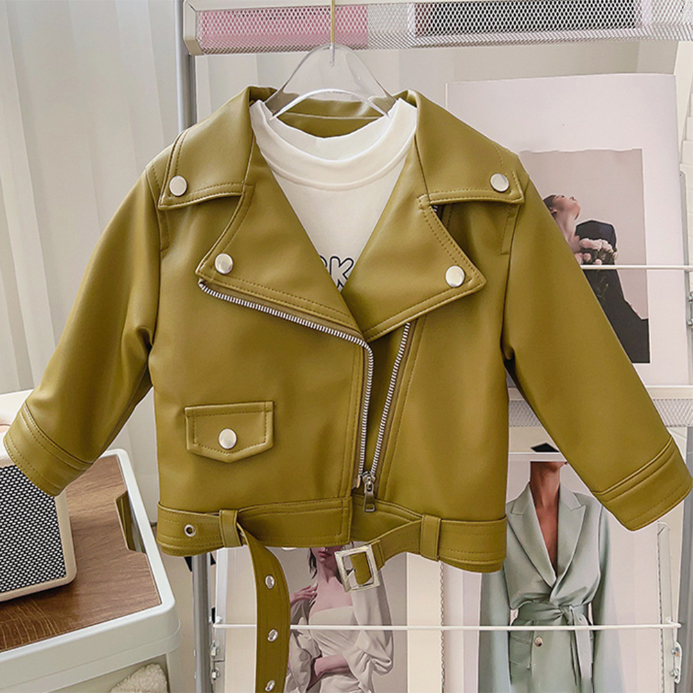 【18M-8Y】Girls Green PU Leather Jacket (T-shirt Not Included) 【18M-8Y】Girls Green PU Leather Jacket (T-shirt Not Included)