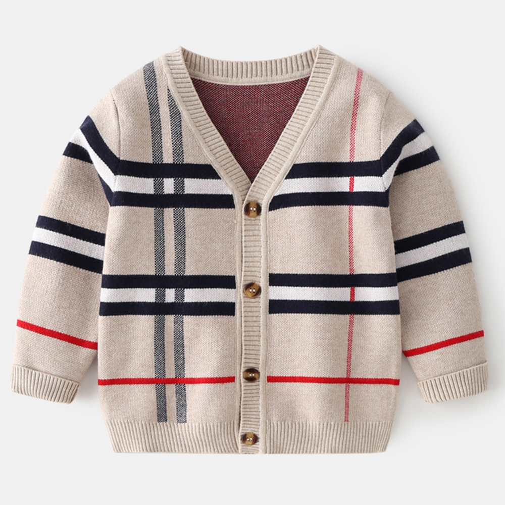 【2Y-9Y】Unisex Kids Plaid Long Sleeve Sweater Cardigan 【2Y-9Y】Unisex Kids Plaid Long Sleeve Sweater Cardigan