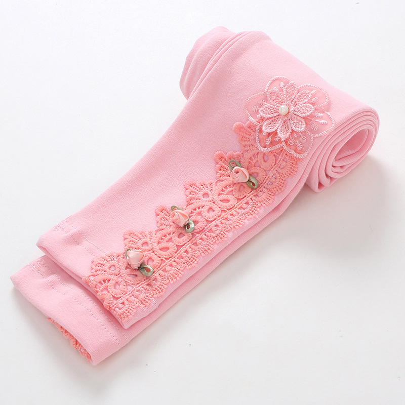 【12M-11Y】Girls Cotton Multicolor Lace Appliquéd Leggings 【12M-11Y】Girls Cotton Multicolor Lace Appliquéd Leggings