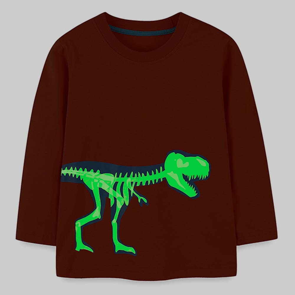 【18M-7Y】Boys Orange Luminous Dinosaur Print Round Neck Long Sleeve T-shirt 【18M-7Y】Boys Orange Luminous Dinosaur Print Round Neck Long Sleeve T-shirt