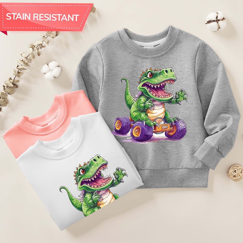 【12M-9Y】Boys Cotton Stain Resistant Dinosaur And Car Print Long Sleeve Sweatshirt 【12M-9Y】Boys Cotton Stain Resistant Dinosaur And Car Print Long Sleeve Sweatshirt