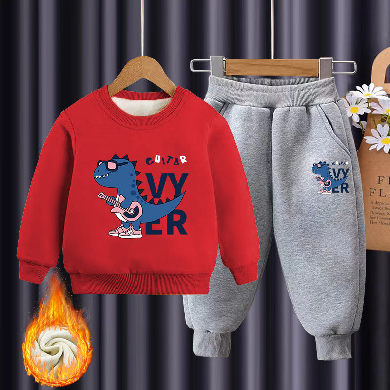 【18M-10Y】2-piece Boys Multicolor Thick Dinosaur Print Round Neck Sweatshirt And Pants Set 【18M-10Y】2-piece Boys Multicolor Thick Dinosaur Print Round Neck Sweatshirt And Pants Set