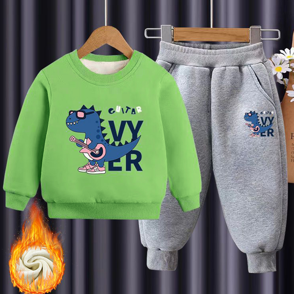 【18M-10Y】2-piece Boys Multicolor Thick Dinosaur Print Round Neck Sweatshirt And Pants Set 【18M-10Y】2-piece Boys Multicolor Thick Dinosaur Print Round Neck Sweatshirt And Pants Set