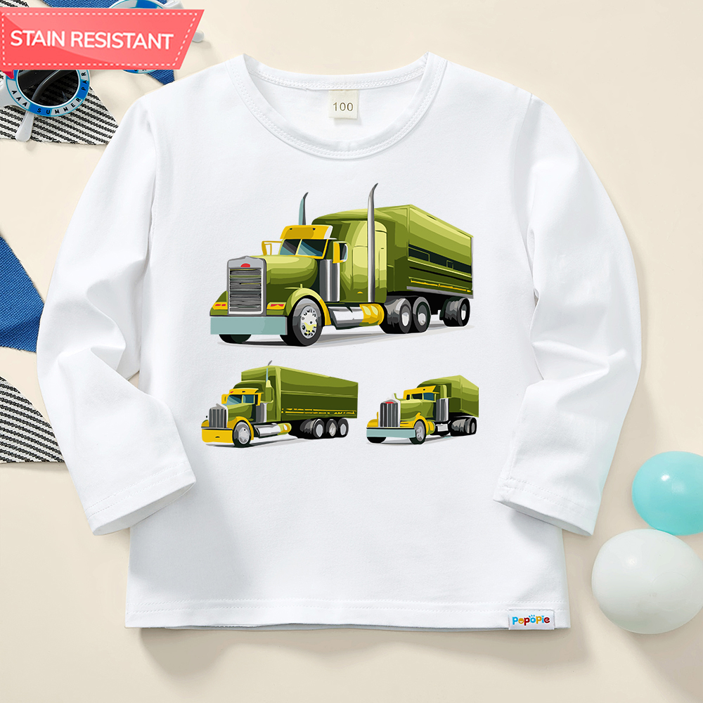 【12M-9Y】Boys Cotton Stain Resistant Trucks Print Long Sleeve Tee 【12M-9Y】Boys Cotton Stain Resistant Trucks Print Long Sleeve Tee