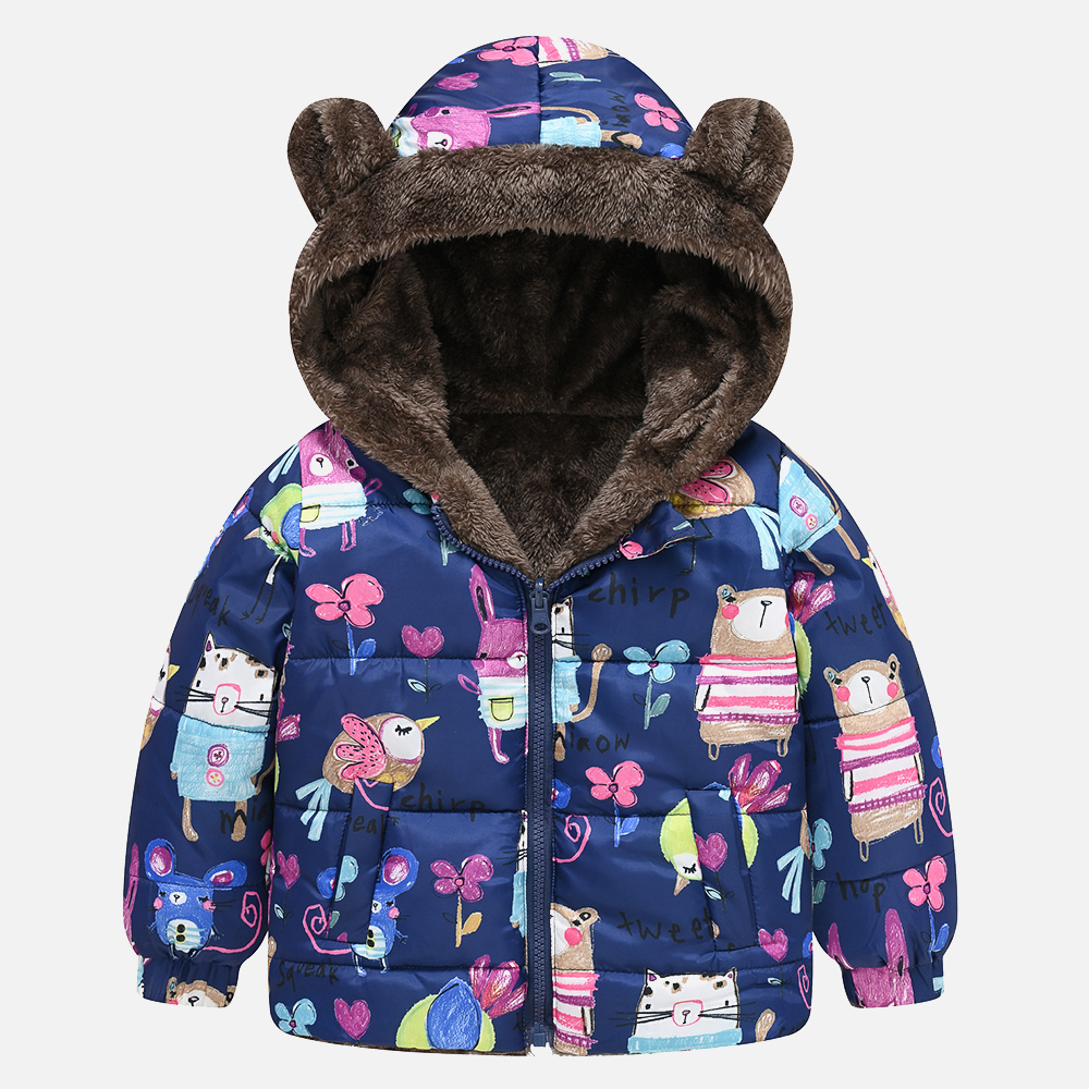 【18M-6Y】Girls Thick Animal Print Reversible Hooded Fleece Coat 【18M-6Y】Girls Thick Animal Print Reversible Hooded Fleece Coat