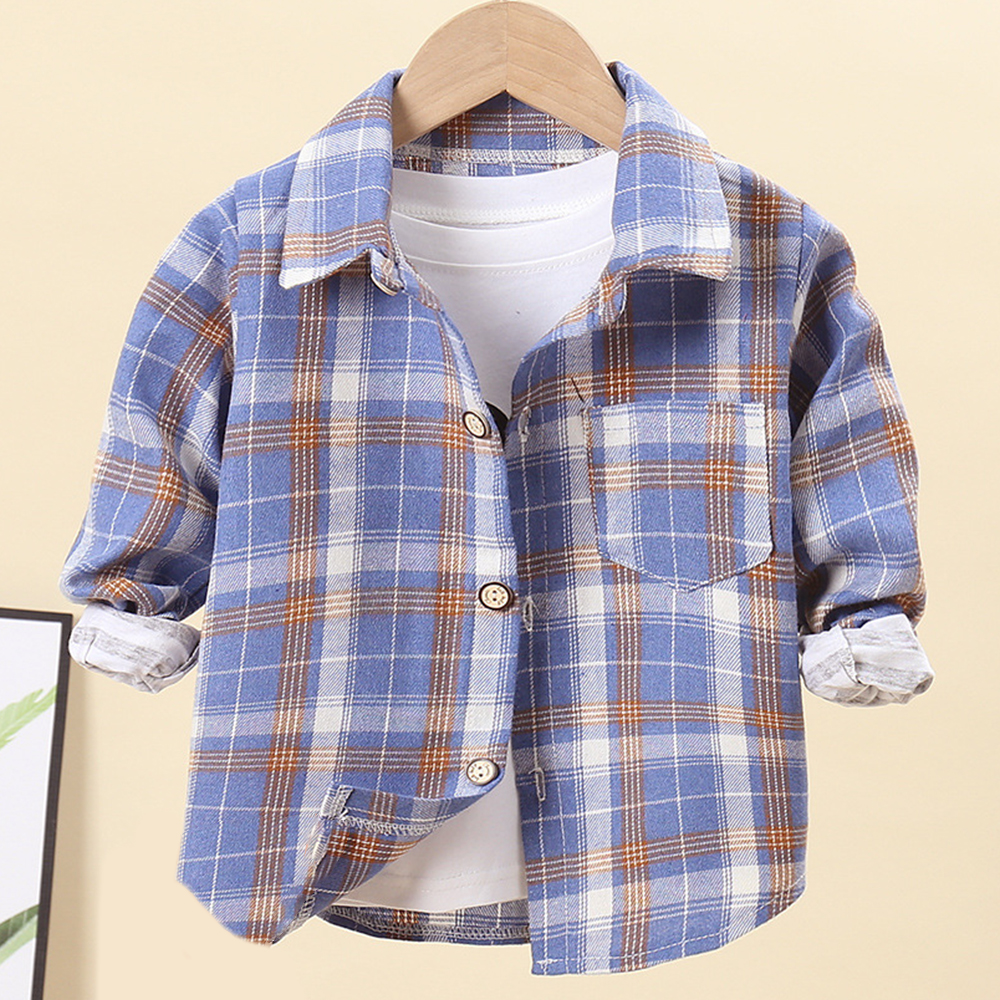 【18M-7Y】Boys Multicolor Plaid Long Sleeve Shirt (Only Shirt) - 4111 【18M-7Y】Boys Multicolor Plaid Long Sleeve Shirt (Only Shirt) - 4111