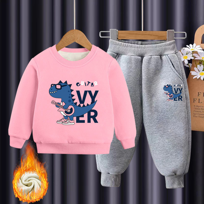 【18M-10Y】2-piece Boys Multicolor Thick Dinosaur Print Round Neck Sweatshirt And Pants Set 【18M-10Y】2-piece Boys Multicolor Thick Dinosaur Print Round Neck Sweatshirt And Pants Set