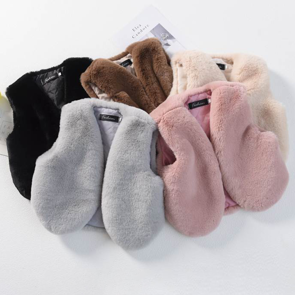 【12M-9Y】Girls Multicolor Thick Faux Fur Vest - 3180 【12M-9Y】Girls Multicolor Thick Faux Fur Vest - 3180