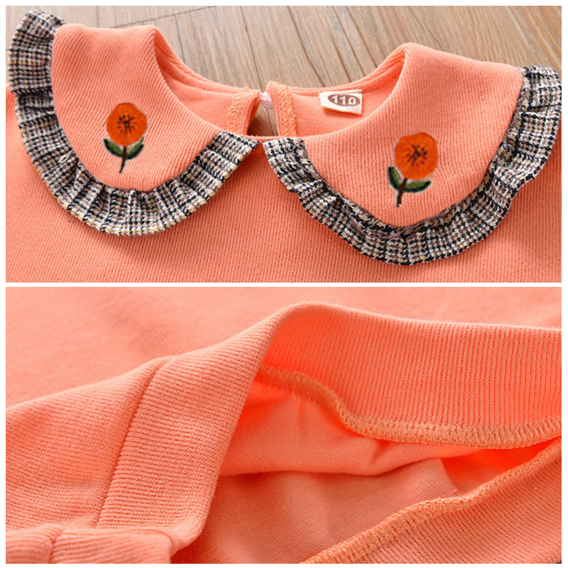 【18M-7Y】Girl 3-piece Doll Collar Sweatshirt And Plaid Pleated Skirt Set With Bag - 34157 【18M-7Y】Girl 3-piece Doll Collar Sweatshirt And Plaid Pleated Skirt Set With Bag - 34157