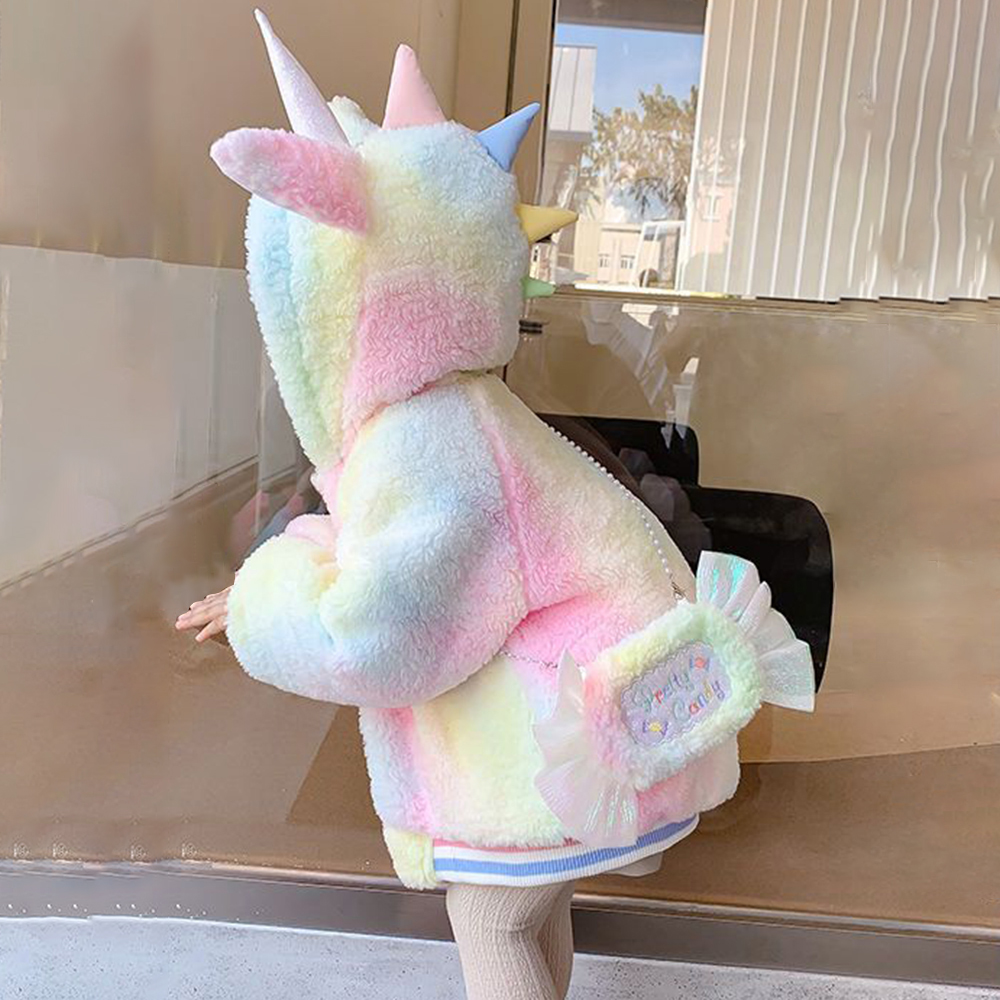 【18M-8Y】2-piece Girls Thick Fleece Gradient Unicorn Hooded Jacket With Bag 【18M-8Y】2-piece Girls Thick Fleece Gradient Unicorn Hooded Jacket With Bag
