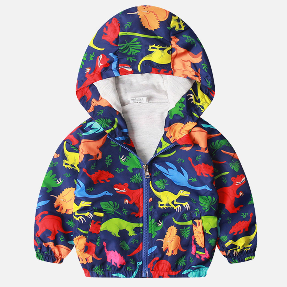 【18M-6Y】Boys Navy Dinosaur Print Hooded Jacket 【18M-6Y】Boys Navy Dinosaur Print Hooded Jacket