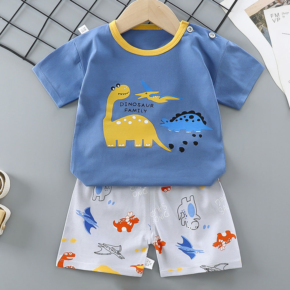 【9M-7Y】2-piece Boys Dinosaurs Print Short-sleeved T-shirt And Shorts Set 【9M-7Y】2-piece Boys Dinosaurs Print Short-sleeved T-shirt And Shorts Set