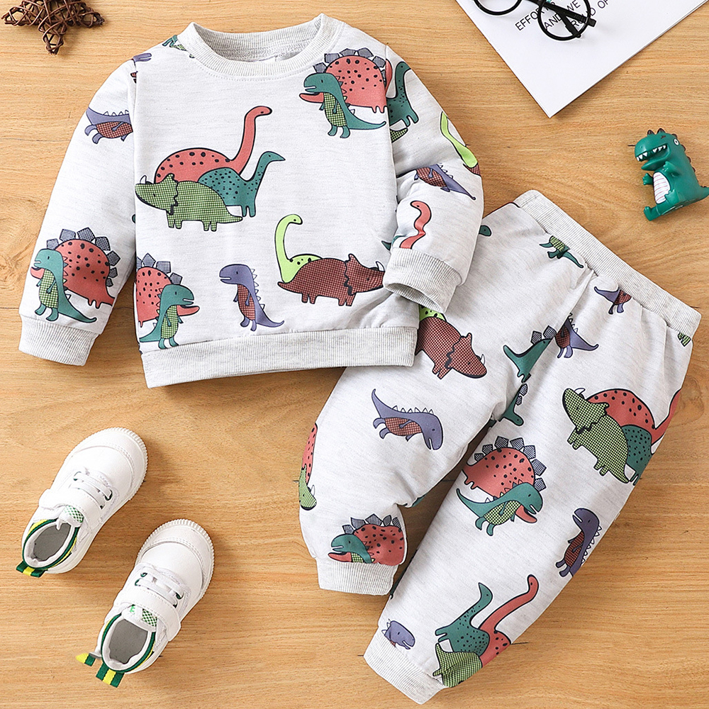 【18M-6Y】2-piece Boys Dinosaur Print Round Neck Long-sleeved Sweatshirt And Pants Set 【18M-6Y】2-piece Boys Dinosaur Print Round Neck Long-sleeved Sweatshirt And Pants Set