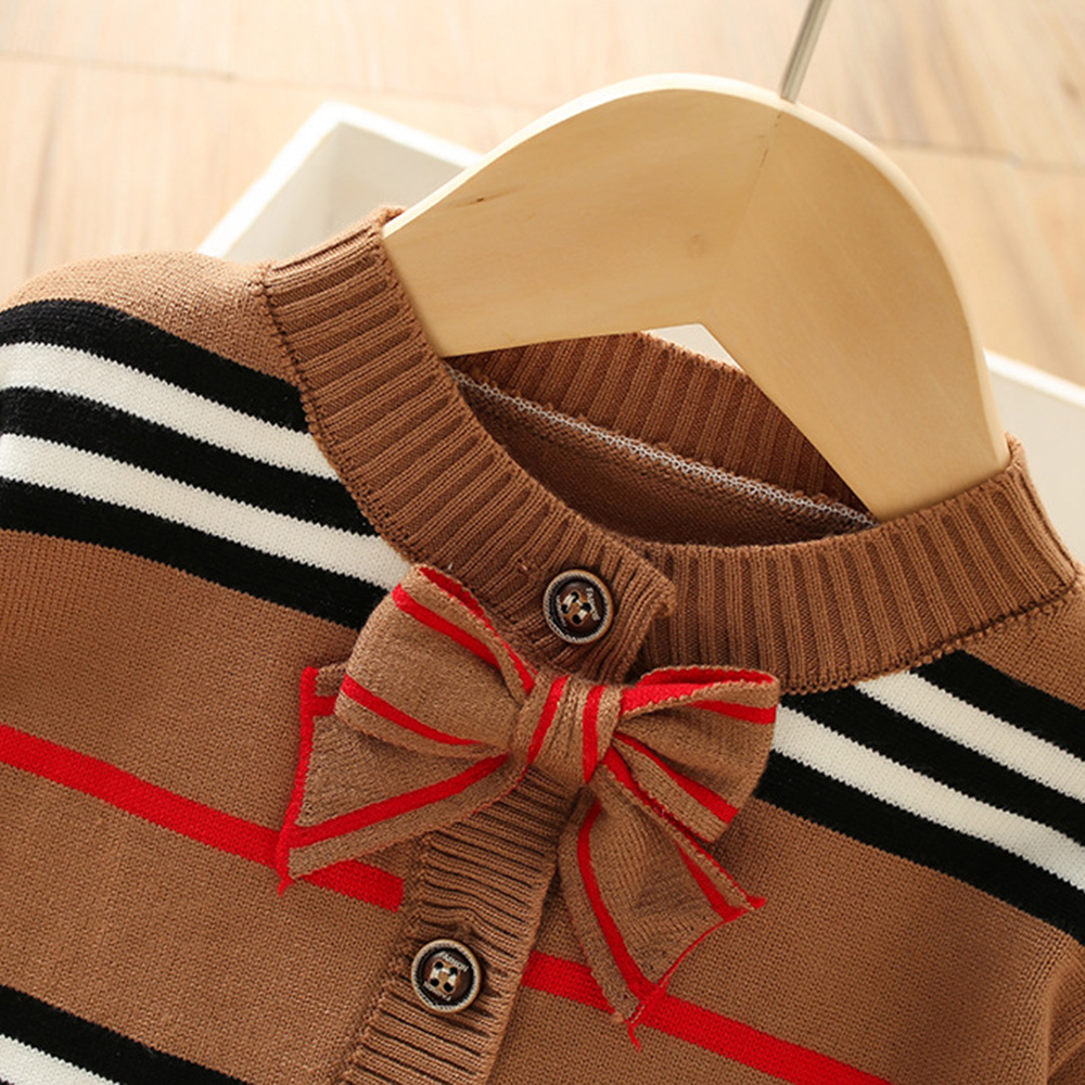 【18M-7Y】Girls Striped Sweater Cardigan And Pleated Skirt Set - 34271 【18M-7Y】Girls Striped Sweater Cardigan And Pleated Skirt Set - 34271