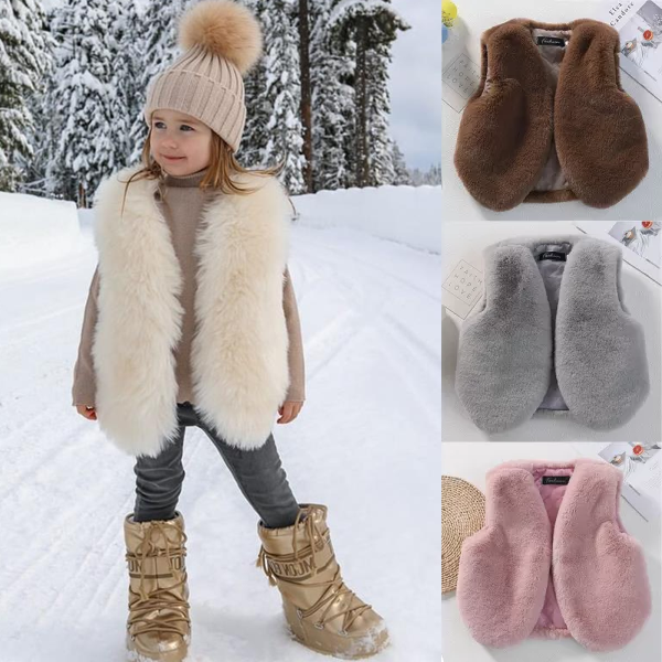 【12M-9Y】Girls Multicolor Thick Faux Fur Vest - 3180 【12M-9Y】Girls Multicolor Thick Faux Fur Vest - 3180