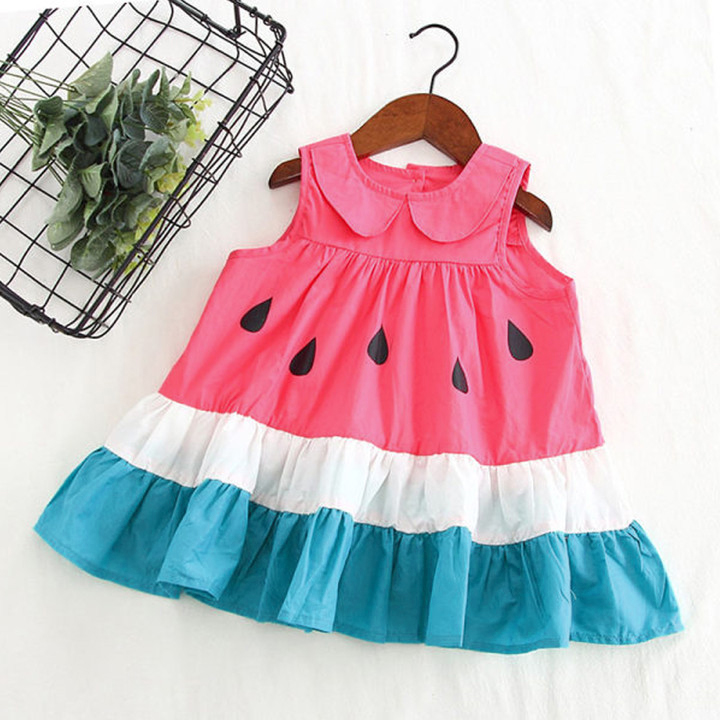 【18M-7Y】Girls Cute Contrast Stitching Doll Collar Sleeveless Dress - 3387 【18M-7Y】Girls Cute Contrast Stitching Doll Collar Sleeveless Dress - 3387