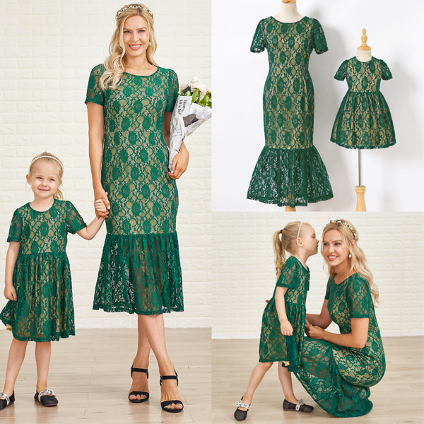 Sweet Green Lace Mom Girl Matching Dress Sweet Green Lace Mom Girl Matching Dress