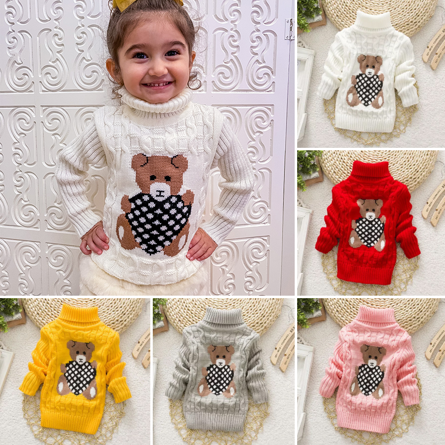 【18M-8Y】Kids Bear Pattern High Neckline Sweater - 3107 【18M-8Y】Kids Bear Pattern High Neckline Sweater - 3107