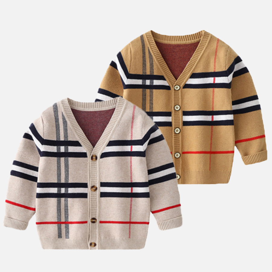 【2Y-9Y】Unisex Kids Plaid Long Sleeve Sweater Cardigan 【2Y-9Y】Unisex Kids Plaid Long Sleeve Sweater Cardigan