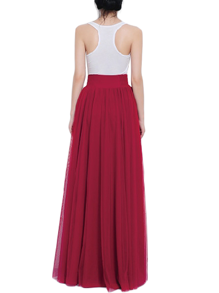 Bow Belt Solid Color Mesh Tulle Pleated High Waist Women Maxi Skirt Bow Belt Solid Color Mesh Tulle Pleated High Waist Women Maxi Skirt